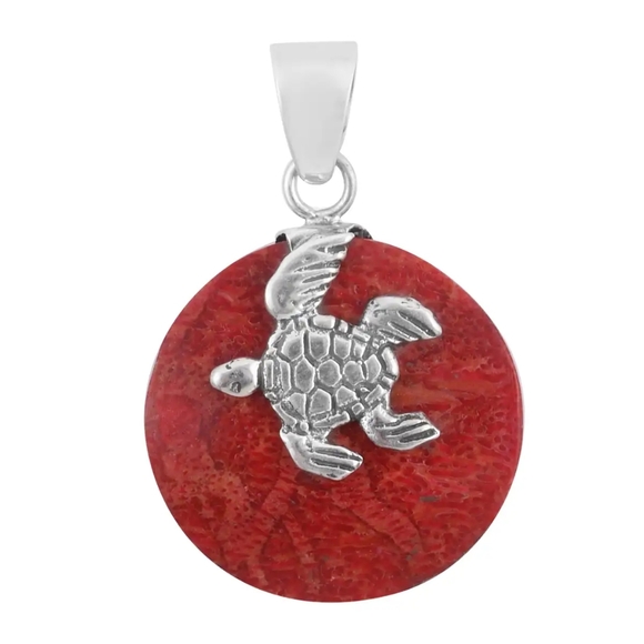 Sponge Coral Turtle Pendant in Sterling Silver - Picture 2 of 5